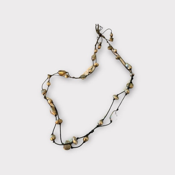 Boho belt,2 black cords tied with pewter stones of various sizes. Ties to close - Picture 4 of 7